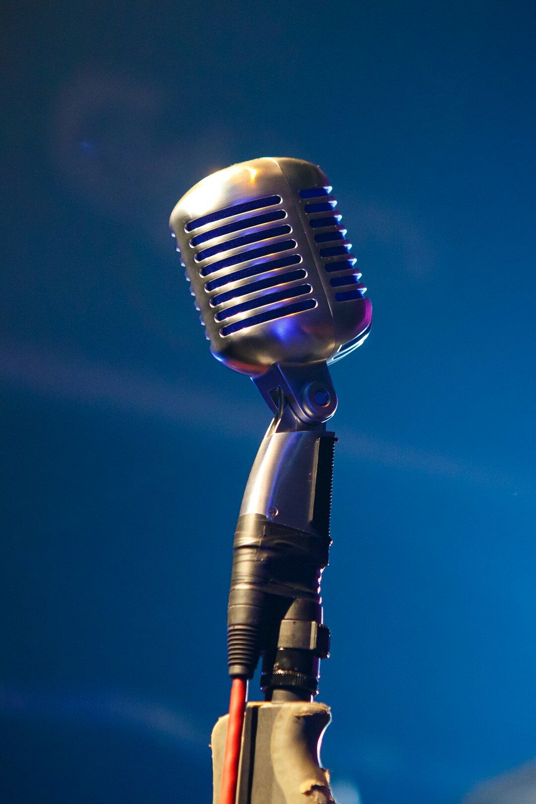 Vintage ribbon microphone in a radio broadcast booth