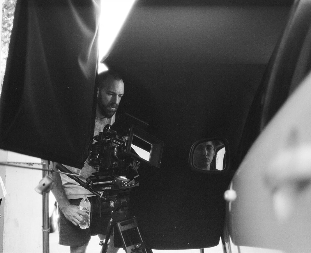 Clapperboard resting on a film set during a commercial shoot